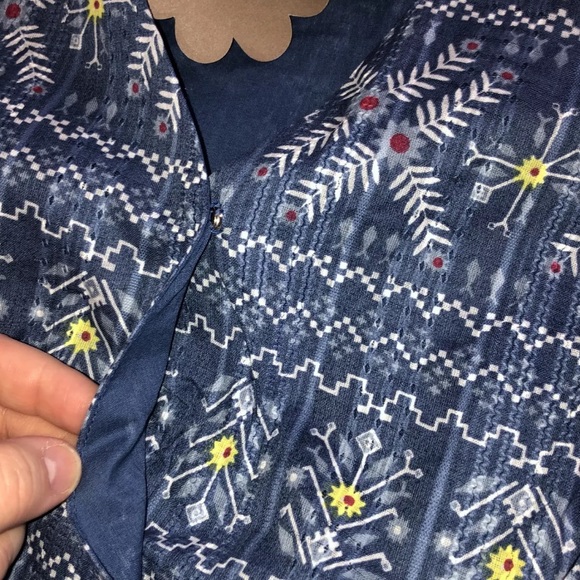 NEW! Anthropologie Forever That Girl Blue Boho Long Sleeve Blouse Size Medium - Picture 7 of 9